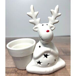 Ceramic Reindeer Tealight Holder With Light